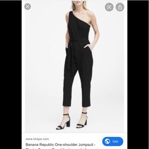 Banana Republic cropped black one shoulder jumpsuit.